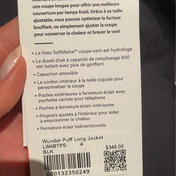 Brand New lululemon Wunder Puff Long Jacket Black Size 4 (tags on) - Picture 5 of 7